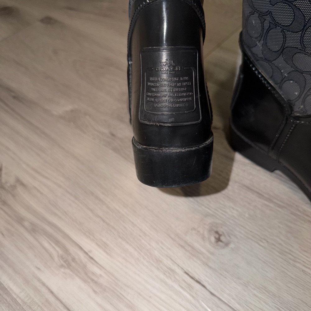 Coach Black Signature Logo Tall Lace-Back Rain Boots - Picture 11 of 11